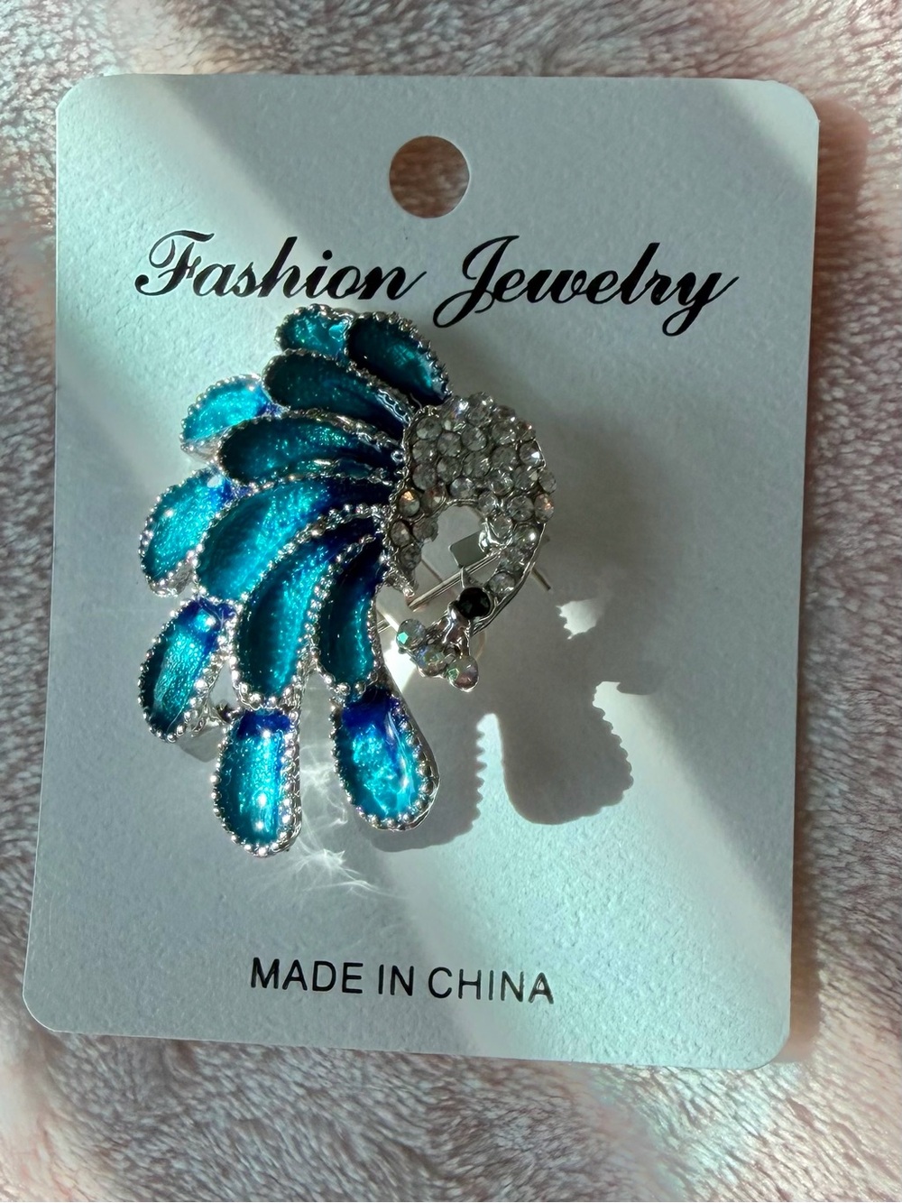 Fashion Jewelry Blue Crystal Feather Brooch NEW